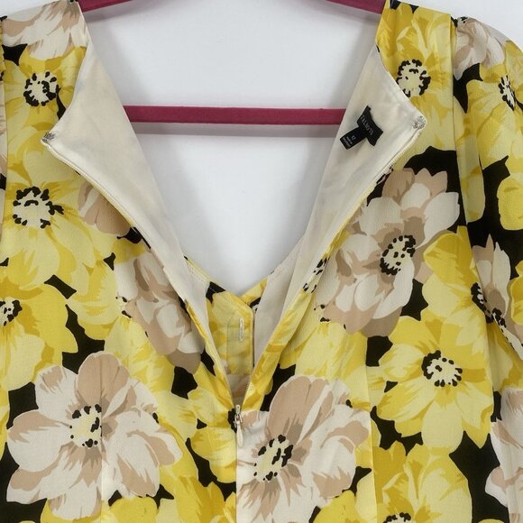 TALBOTS Yellow Floral Crepe Midi Dress Size 12 Pippy Poppies Missing Belt - Picture 9 of 12